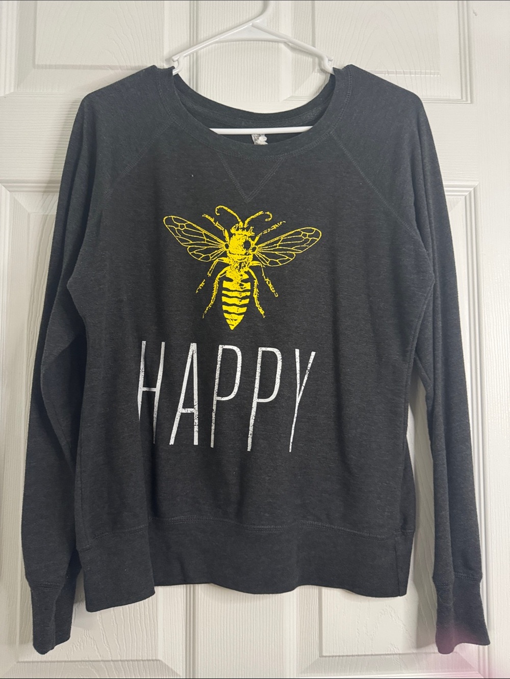 Women's Charcoal 'Happy' Bee Graphic Long Sleeve Tee - Yellow Bee